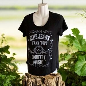 Country Music 🎶 T-shirt Mic & Jack black short sleeve med cute top stret…